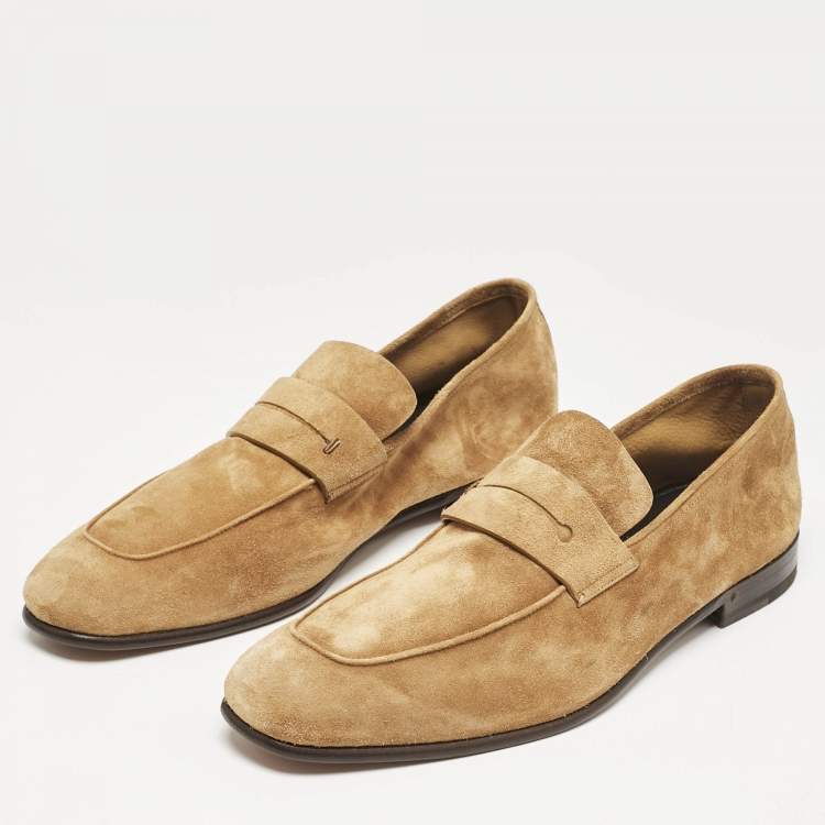 Pre Owned Ermenegildo Zegna Tan Suede Penny Loafers Size 44