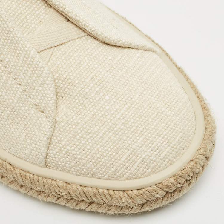 Pre Owned Ermenegildo Zegna Cream Canvas and Leather Triple Stitch Slip On Sneakers Size 44.5
