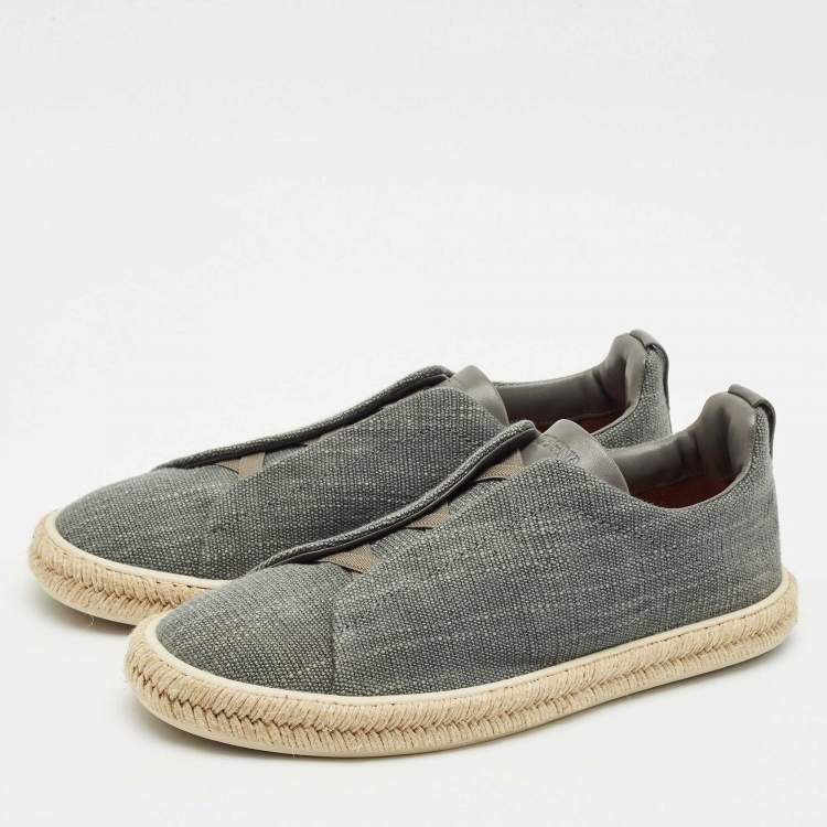 Pre Owned Ermenegildo Zegna Grey Canvas and Leather Triple Stitch Espadrilles Size 44.5