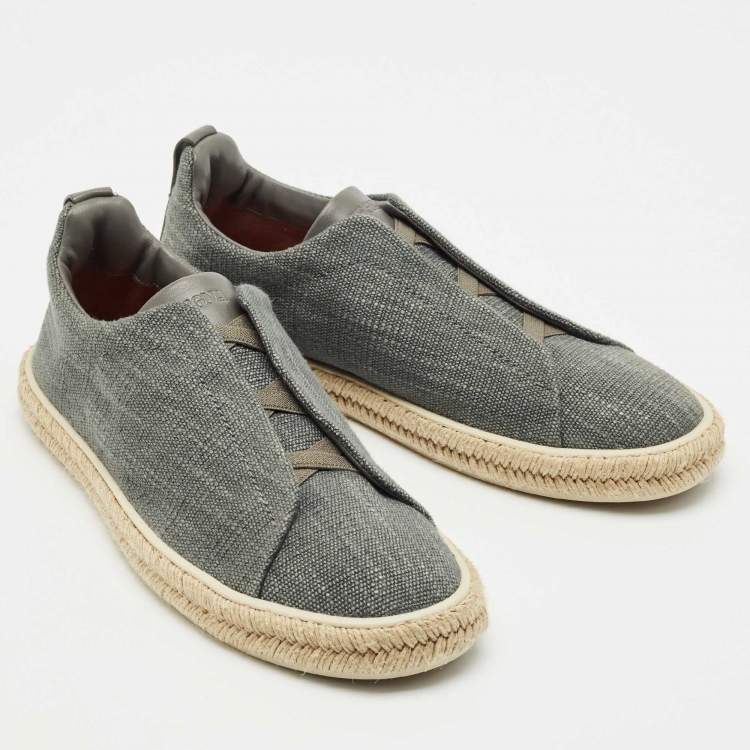 Pre Owned Ermenegildo Zegna Grey Canvas and Leather Triple Stitch Espadrilles Size 44.5