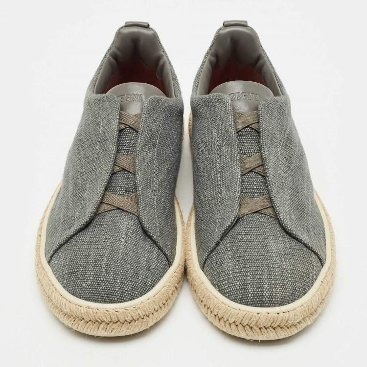 Pre Owned Ermenegildo Zegna Grey Canvas and Leather Triple Stitch Espadrilles Size 44.5