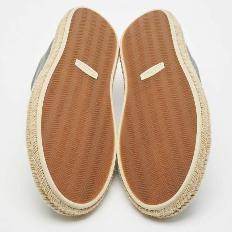Pre Owned Ermenegildo Zegna Grey Canvas and Leather Triple Stitch Espadrilles Size 44.5