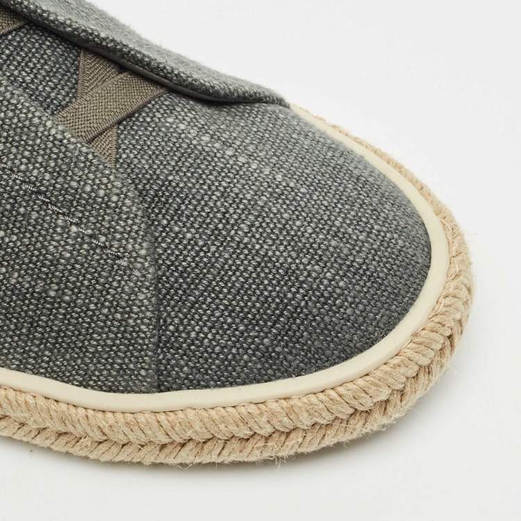 Pre Owned Ermenegildo Zegna Grey Canvas and Leather Triple Stitch Espadrilles Size 44.5