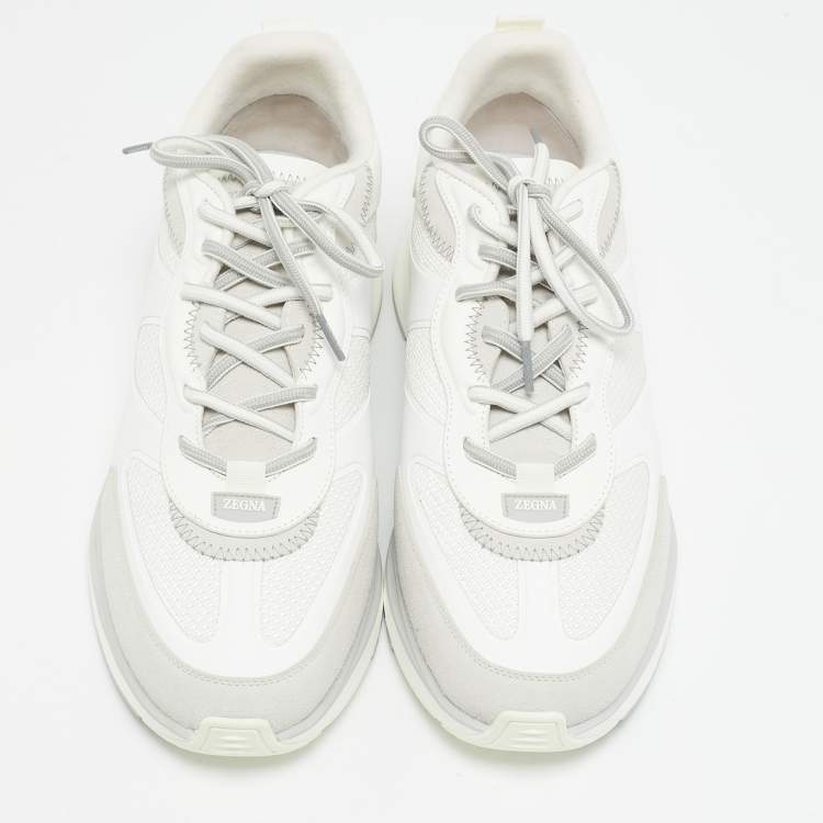 Pre Owned Ermenegildo Zegna White Mesh and Suede Ute Runner Sneakers Size 43.5