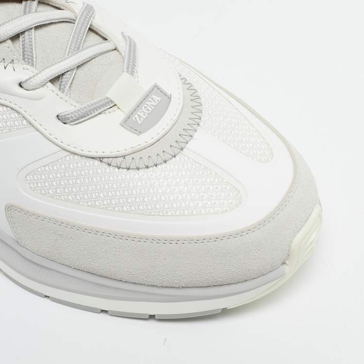 Pre Owned Ermenegildo Zegna White Mesh and Suede Ute Runner Sneakers Size 43.5