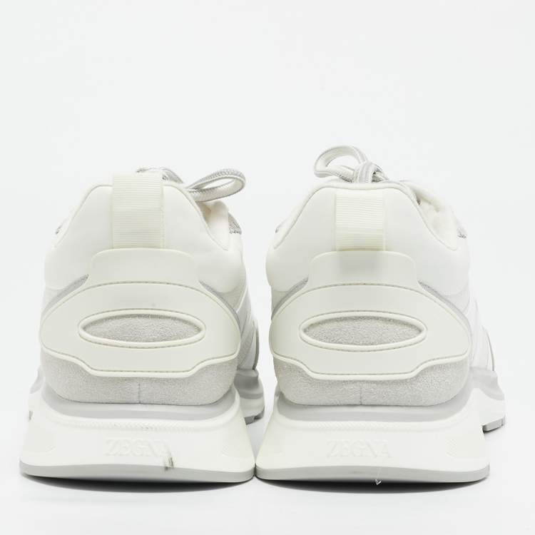 Pre Owned Ermenegildo Zegna White Mesh and Suede Ute Runner Sneakers Size 43.5