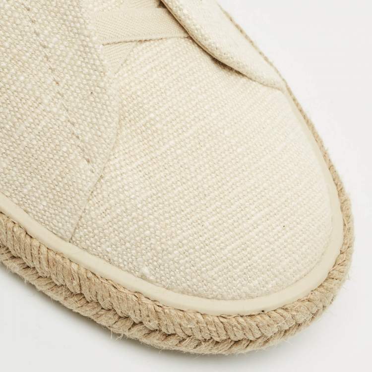 Pre Owned Ermenegildo Zegna Cream Canvas Triple Stitch Slip On Sneakers Size 45.5