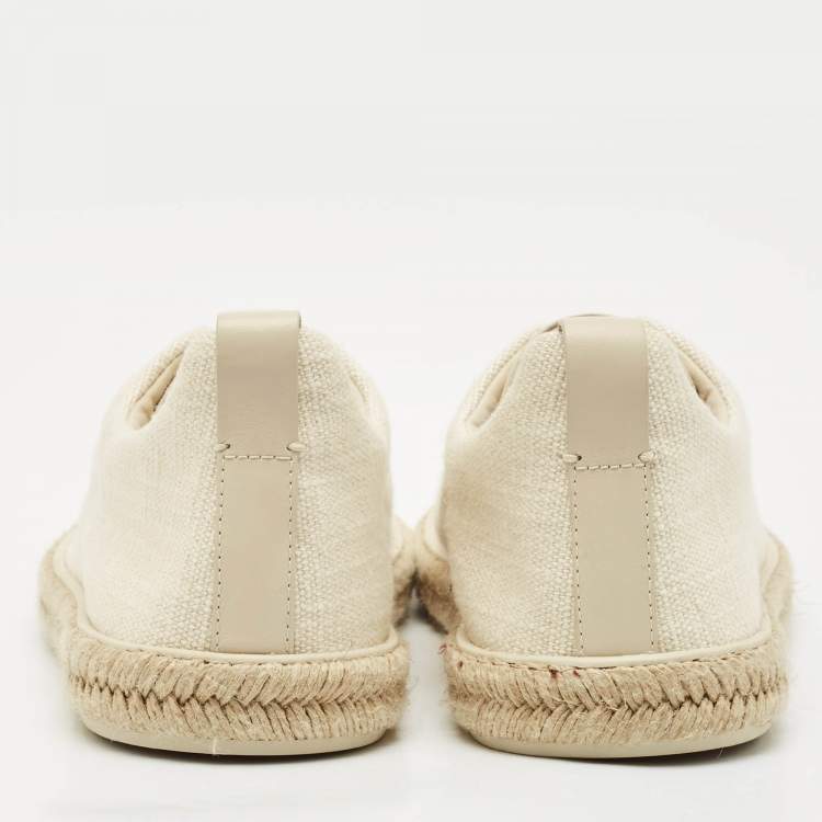 Pre Owned Ermenegildo Zegna Cream Canvas Triple Stitch Slip On Sneakers Size 45.5