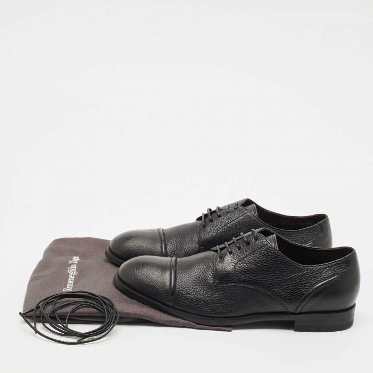 Pre Owned Ermenegildo Zegna Black Leather Lace Up Derby Size 43.5