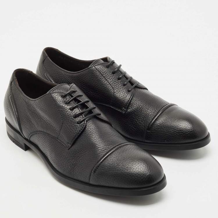 Pre Owned Ermenegildo Zegna Black Leather Lace Up Derby Size 43.5