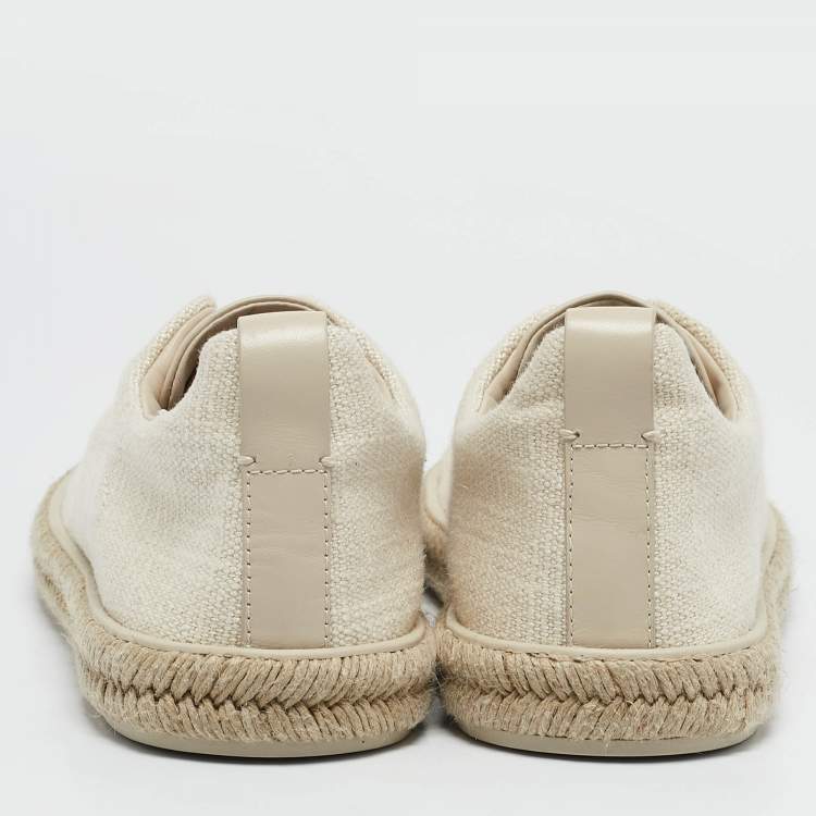 Pre Owned Ermenegildo Zegna Beige Canvas and Leather Triple Stitch Espadrilles Size 43