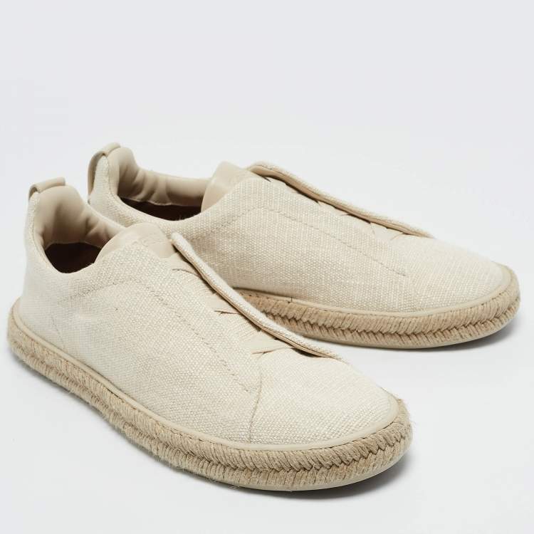 Pre Owned Ermenegildo Zegna Beige Canvas and Leather Triple Stitch Espadrilles Size 43