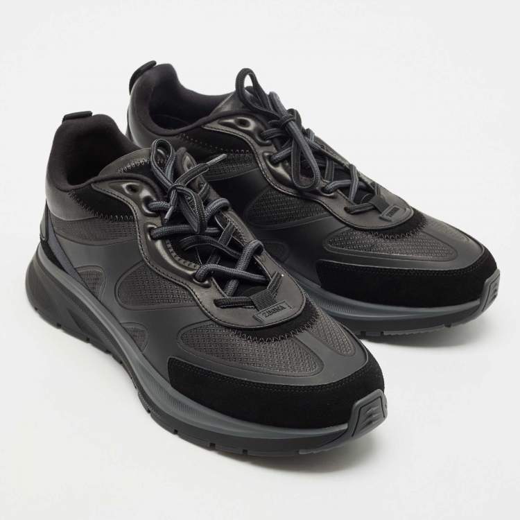 Pre Owned Ermenegildo Zegna Black Leather and Suede Ute Runner Sneakers Size 43.5
