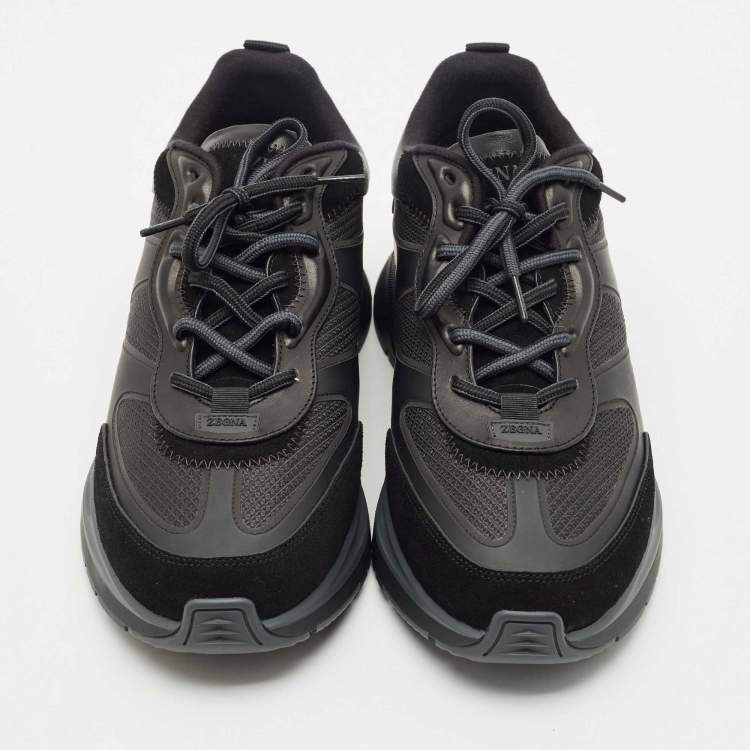Pre Owned Ermenegildo Zegna Black Leather and Suede Ute Runner Sneakers Size 43.5