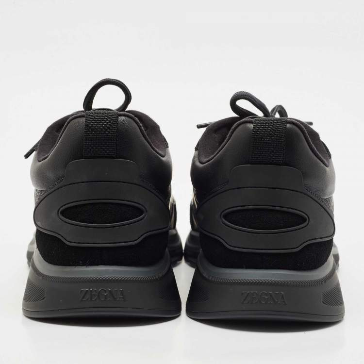 Pre Owned Ermenegildo Zegna Black Leather and Suede Ute Runner Sneakers Size 43.5