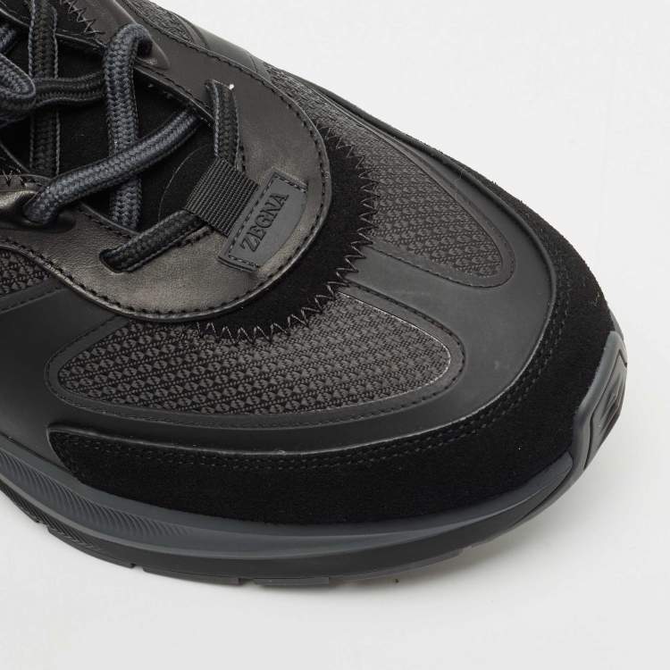 Pre Owned Ermenegildo Zegna Black Leather and Suede Ute Runner Sneakers Size 43.5