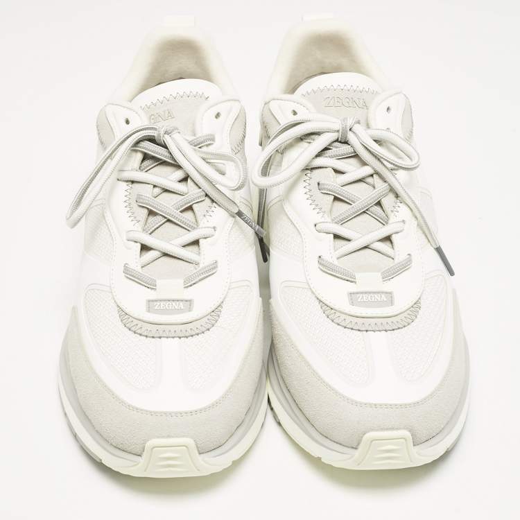 Pre Owned Ermenegildo Zegna White Mesh and Suede Ute Runner Sneakers Size 43.5