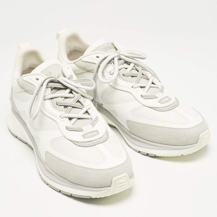 Pre Owned Ermenegildo Zegna White Mesh and Suede Ute Runner Sneakers Size 43.5