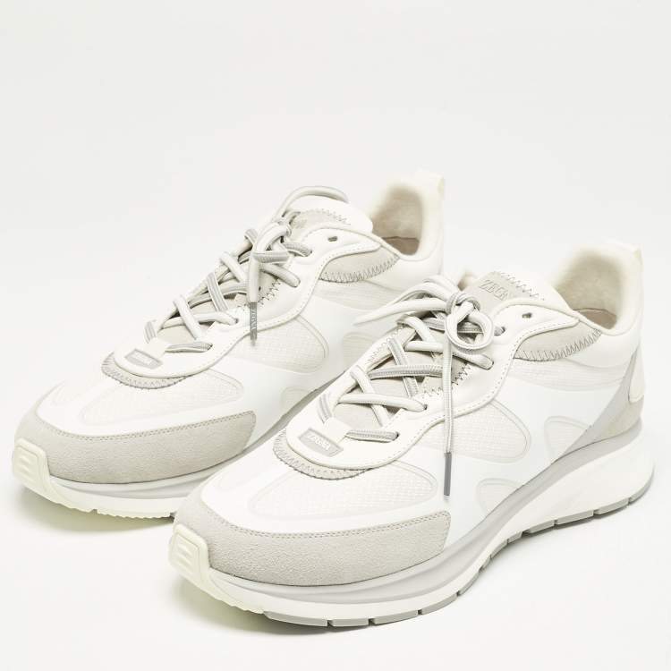 Pre Owned Ermenegildo Zegna White Mesh and Suede Ute Runner Sneakers Size 43.5