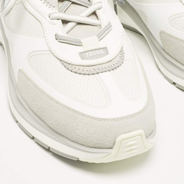 Pre Owned Ermenegildo Zegna White Mesh and Suede Ute Runner Sneakers Size 43.5