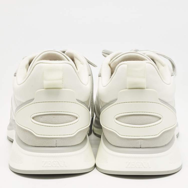 Pre Owned Ermenegildo Zegna White Mesh and Suede Ute Runner Sneakers Size 43.5