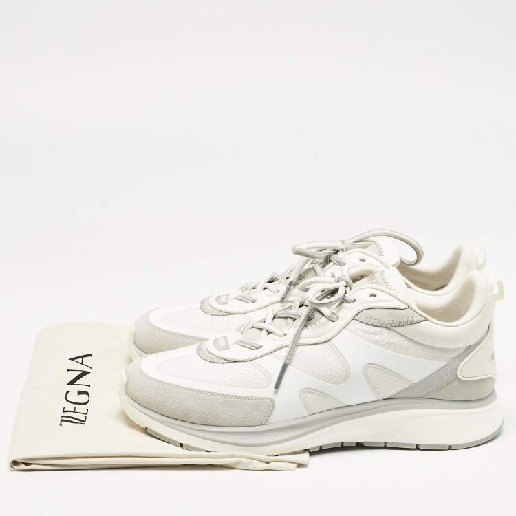 Pre Owned Ermenegildo Zegna White Mesh and Suede Ute Runner Sneakers Size 43.5