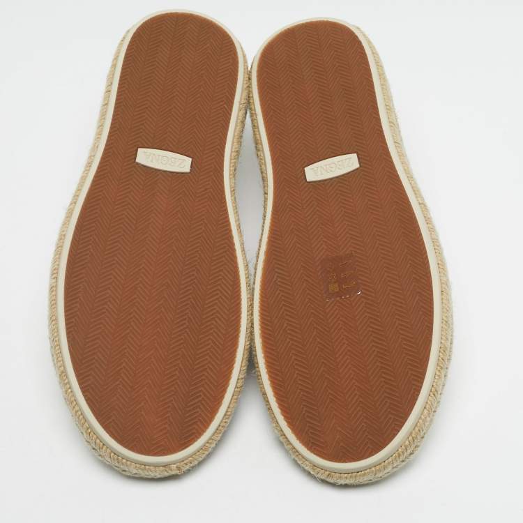 Pre Owned حذاء رياضي ايرمنيجيلدو زينيا كوتور جلد أبيض مزين ثلاثة غرز عنق منخفض مقاس 46