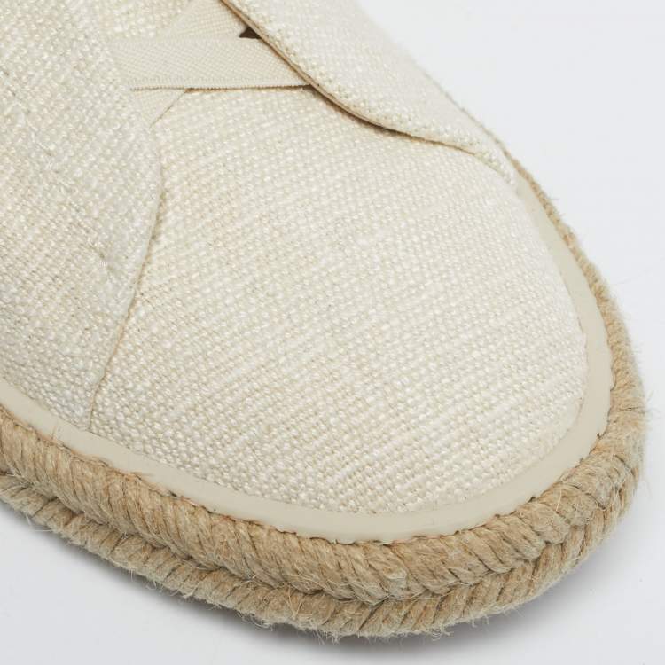 Pre Owned حذاء رياضي ايرمنيجيلدو زينيا كوتور جلد أبيض مزين ثلاثة غرز عنق منخفض مقاس 46