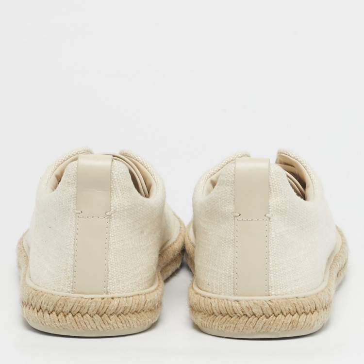 Pre Owned حذاء رياضي ايرمنيجيلدو زينيا كوتور جلد أبيض مزين ثلاثة غرز عنق منخفض مقاس 46