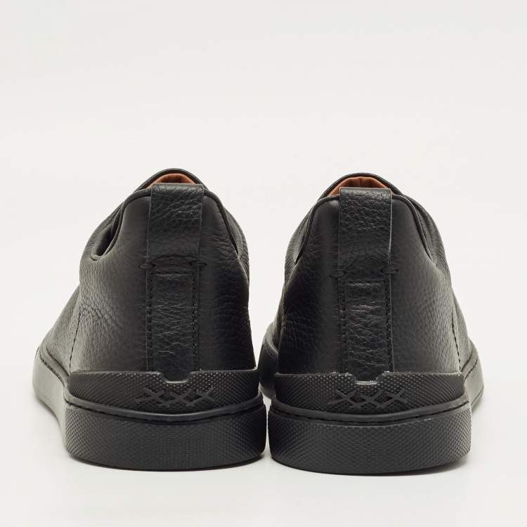 Pre Owned Ermenegildo Zegna Triple Stitch Size 41 Black Leather Slip On Sneakers