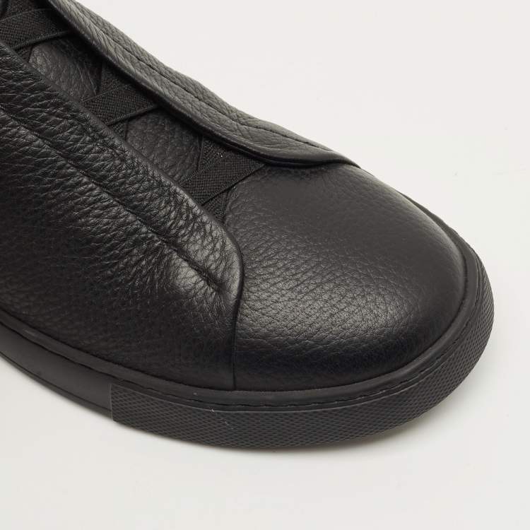 Pre Owned Ermenegildo Zegna Triple Stitch Size 41 Black Leather Slip On Sneakers