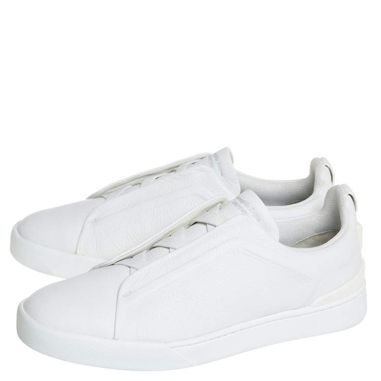 Pre Owned Ermenegildo Zegna White Leather Slip-On Sneakers Size 44 