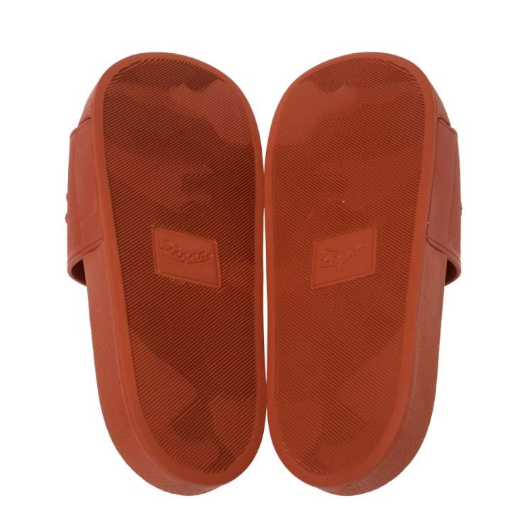 Pre Owned Ermenegildo Zegna Orange Rubber Pool Slide Sandals Size 40