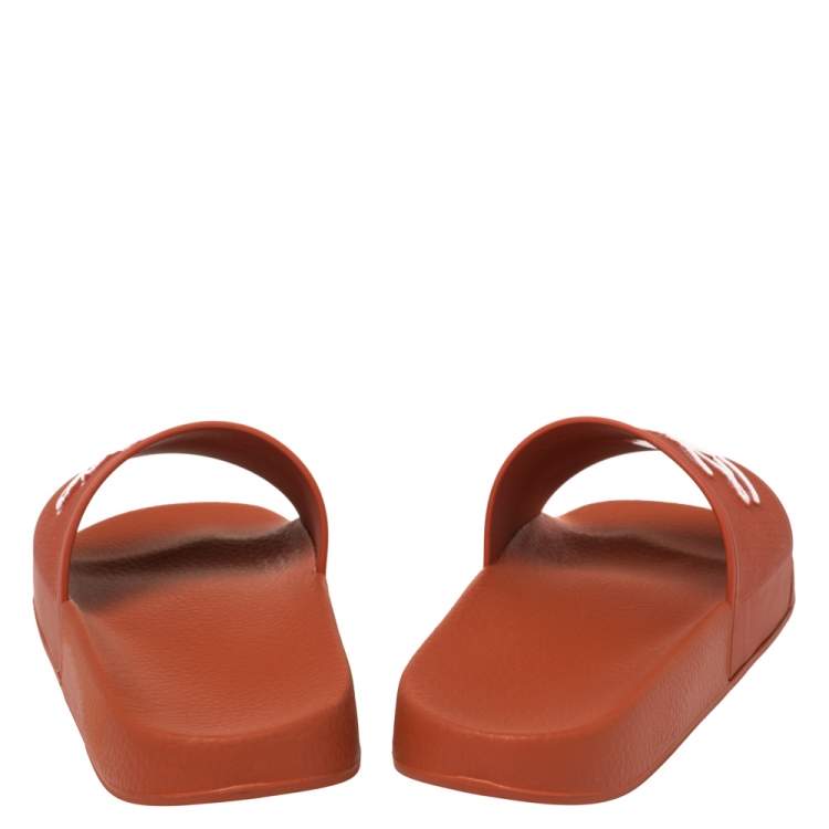 Pre Owned Ermenegildo Zegna Orange Rubber Pool Slide Sandals Size 40