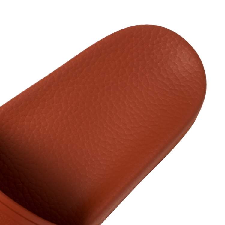 Pre Owned Ermenegildo Zegna Orange Rubber Pool Slide Sandals Size 40