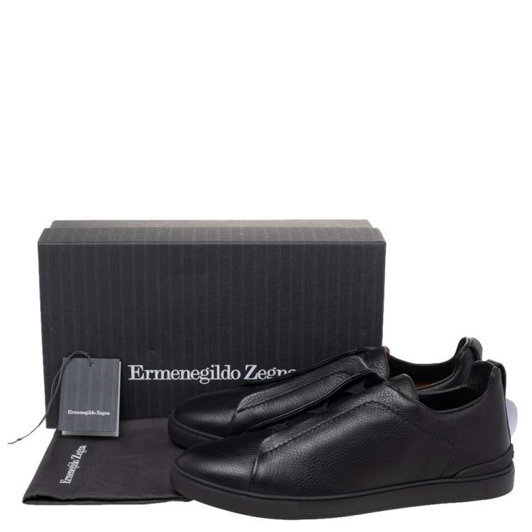 Pre Owned Ermenegildo Zegna Couture Black Leather Triple Stitch Slip On Sneakers Size 46