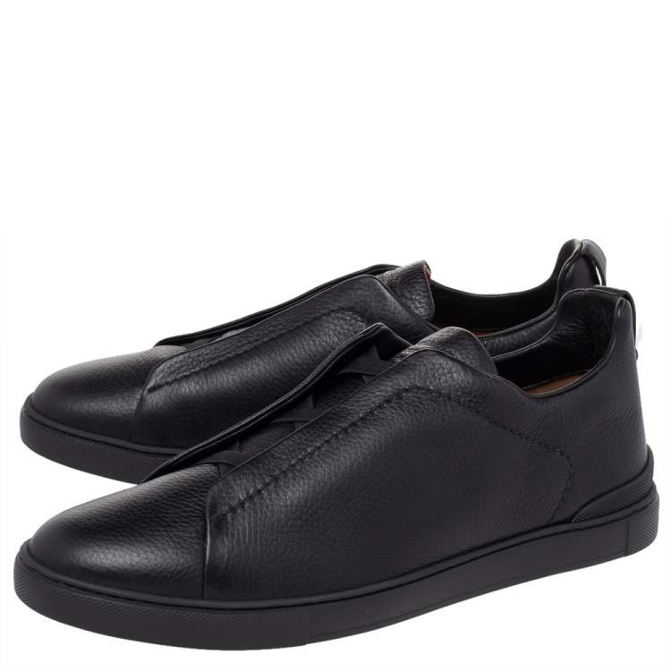 Pre Owned Ermenegildo Zegna Couture Black Leather Triple Stitch Slip On Sneakers Size 46