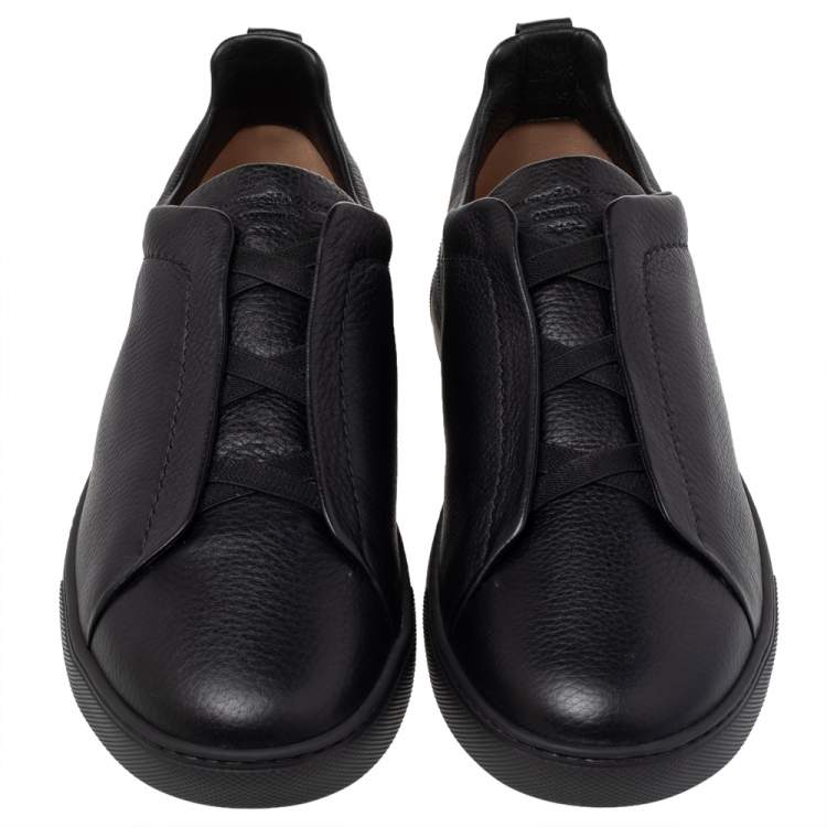 Pre Owned Ermenegildo Zegna Couture Black Leather Triple Stitch Slip On Sneakers Size 46