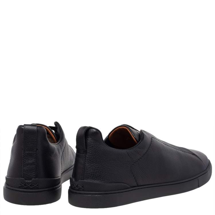 Pre Owned Ermenegildo Zegna Couture Black Leather Triple Stitch Slip On Sneakers Size 46