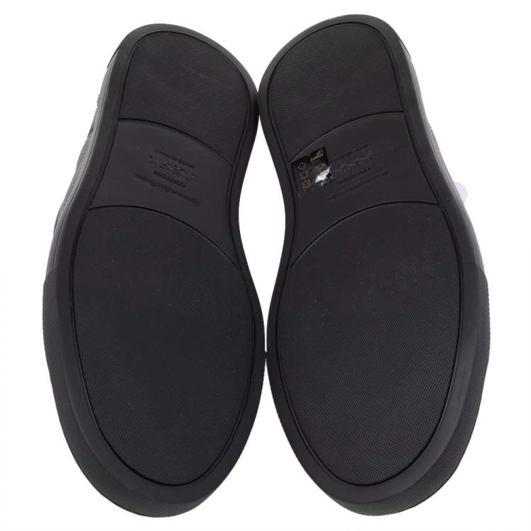 Pre Owned Ermenegildo Zegna Couture Black Leather Triple Stitch Slip On Sneakers Size 46