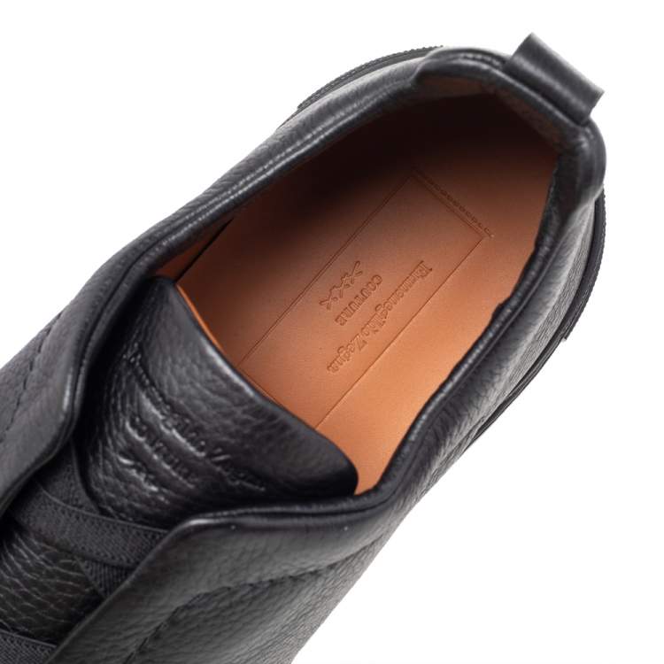 Pre Owned Ermenegildo Zegna Couture Black Leather Triple Stitch Slip On Sneakers Size 46