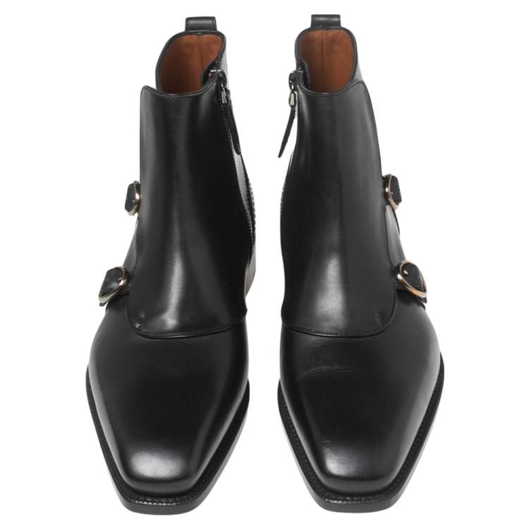Pre Owned Ermenegildo Zegna Black Leather Monk Strap Ankle Boots Size 42.5