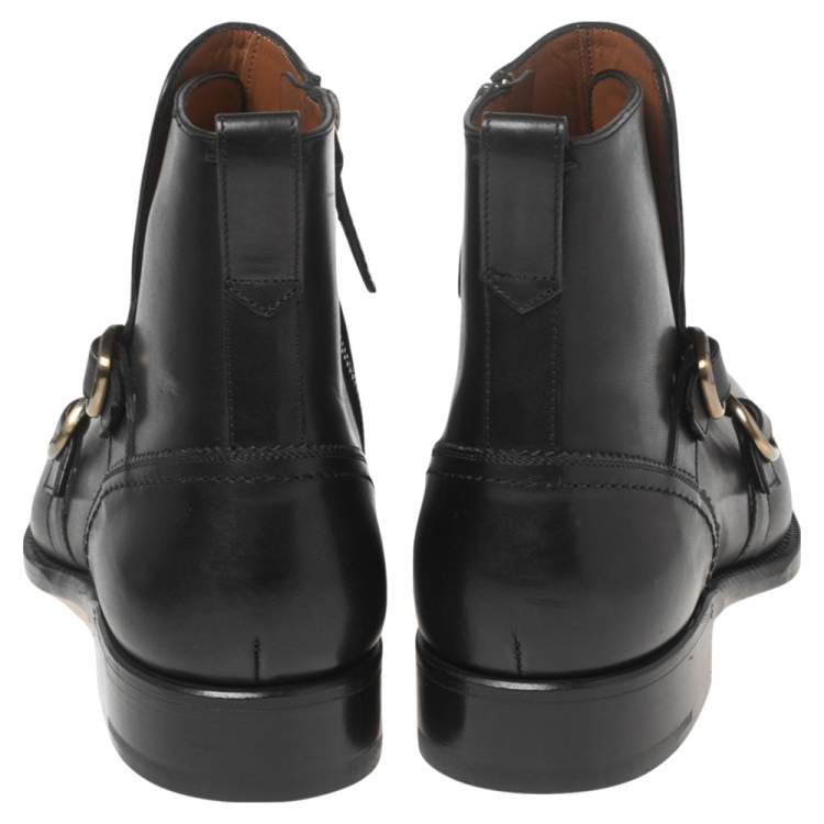Pre Owned Ermenegildo Zegna Black Leather Monk Strap Ankle Boots Size 42.5