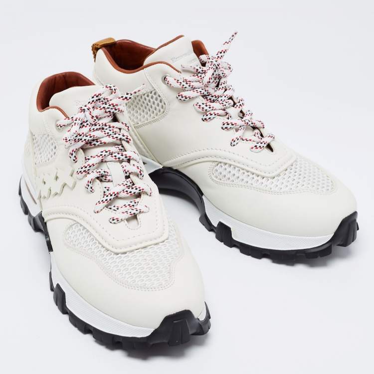 Pre Owned Ermenegildo Zegna White Leather And Mesh Cesare Low Top Sneakers Size 43