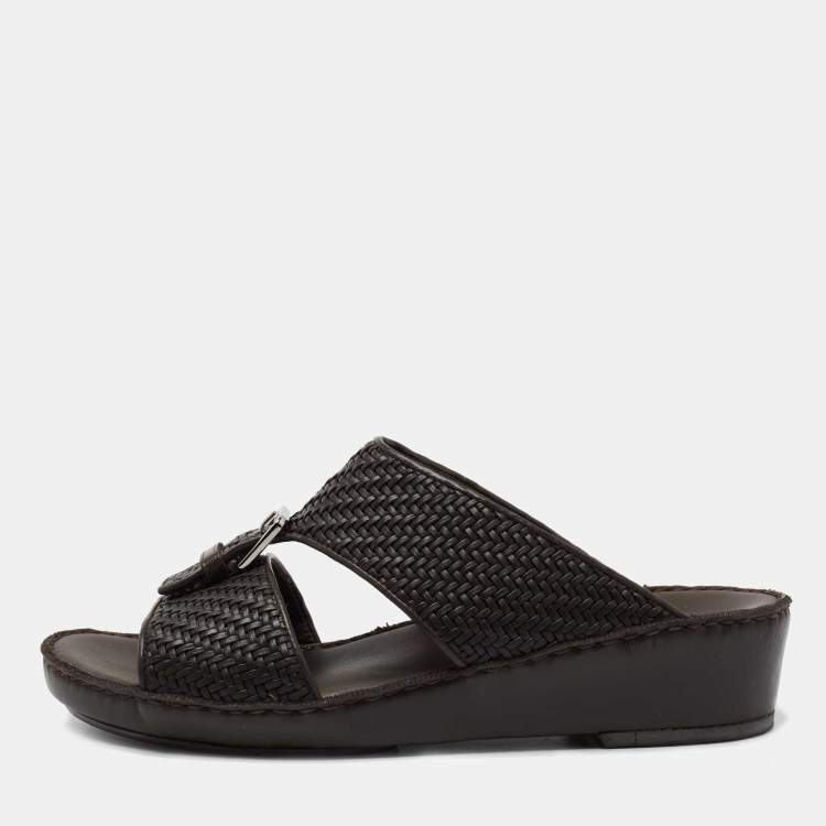 Pre Owned Ermenegildo Zegna Brown Leather Flat Slides Size 40