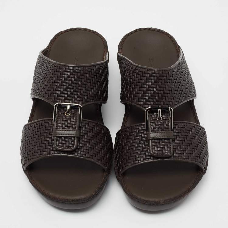 Pre Owned Ermenegildo Zegna Brown Leather Flat Slides Size 40