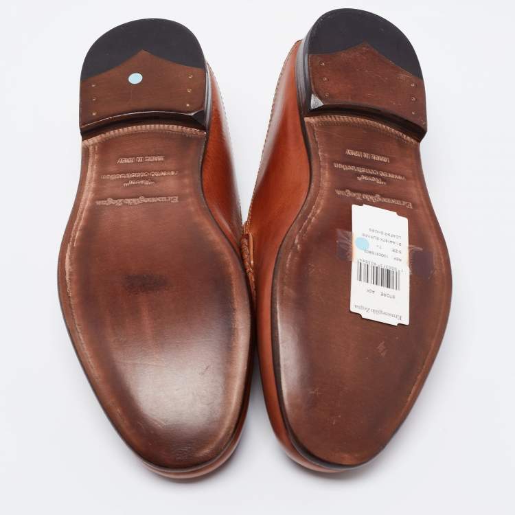Pre Owned Ermenegildo Zegna  Brown Leather Slip on Loafers Size 41.5