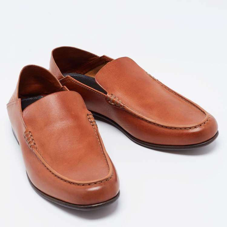 Pre Owned Ermenegildo Zegna  Brown Leather Slip on Loafers Size 41.5