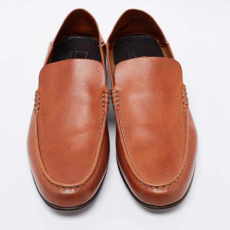 Pre Owned Ermenegildo Zegna  Brown Leather Slip on Loafers Size 41.5