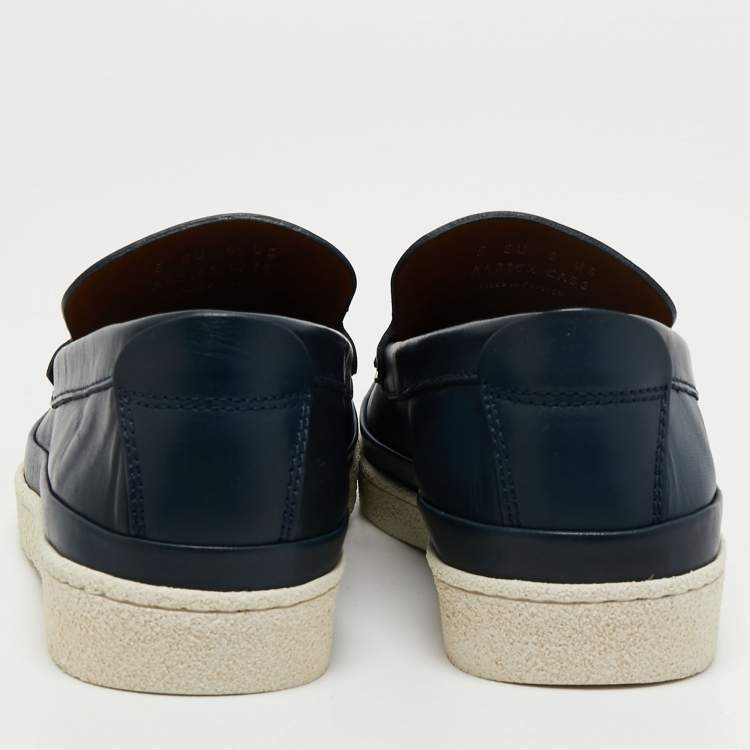 Pre Owned Ermenegildo Zegna Blue Leather Slip on Loafers Size 39